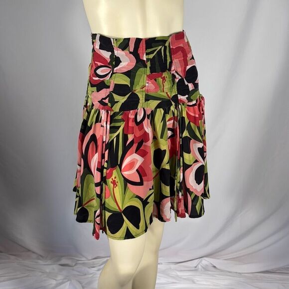 Vintage Dresses & Skirts - Vintage NANETTE LEPORE SILK Lotus Floral Corset Style Mini Skirt Size 4